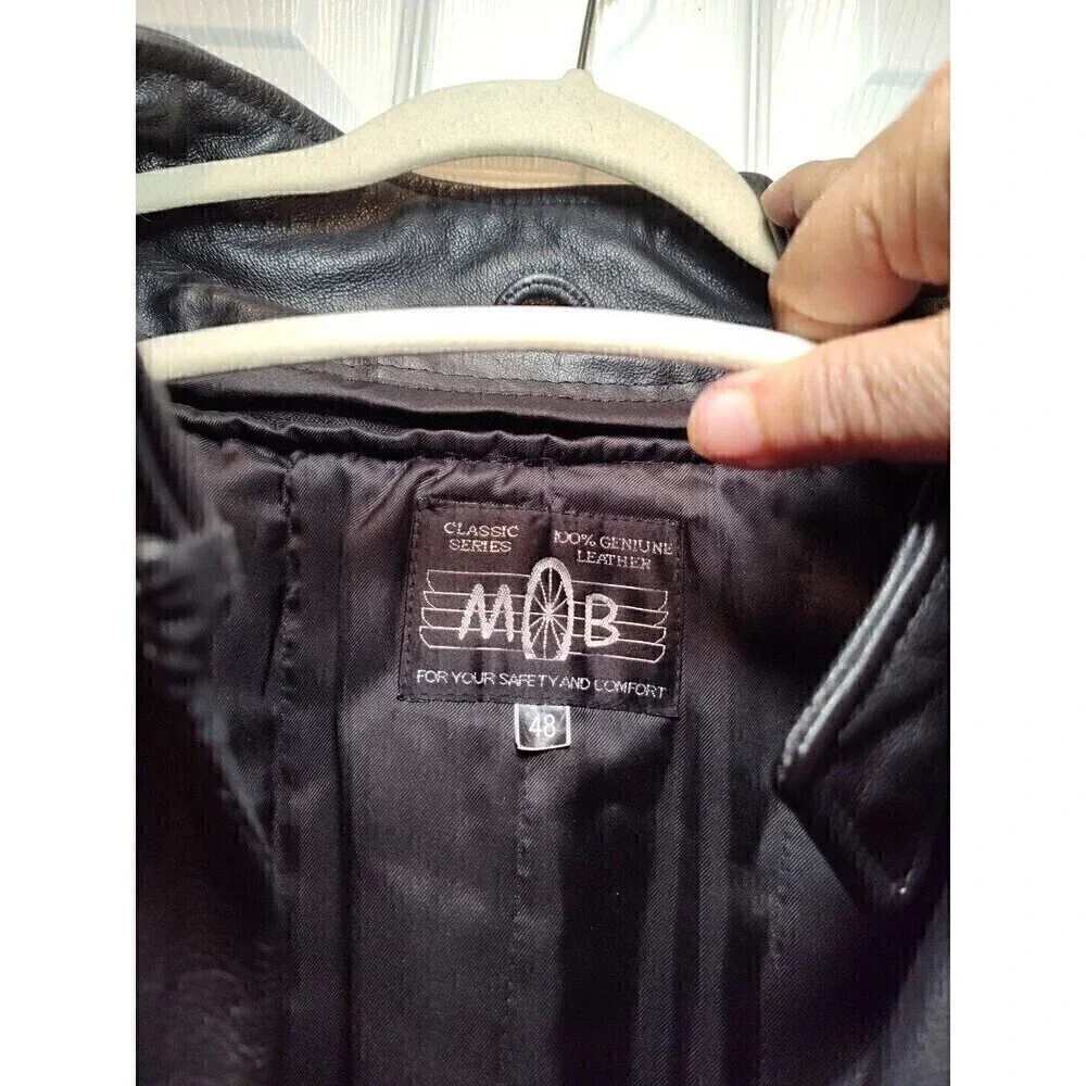 MOB Classic Series Black Leather Motorcycle Jacket Size 48 with removable lining
